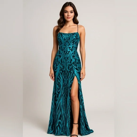 Teal Maxi Dress with Intricate Patterns - Picture 1 of 7